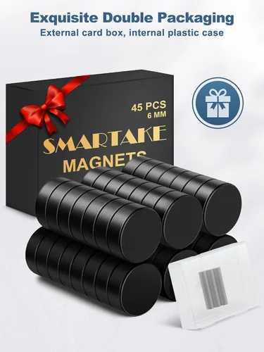 Miniatura 9 de SMARTAKE 45 piezas de imanes para refrigerador, imanes pequeños redondos de 6x2mm para nevera, imanes de neodimio premium multiusos para oficina