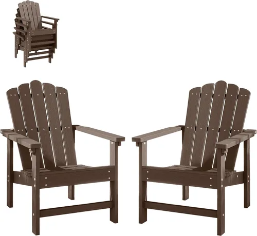 Miniatura 8 de Juego de 2 sillas Adirondack apilables, duraderas, resistentes a la intemperie, asientos de patio al aire libre, sillas de madera de polietileno