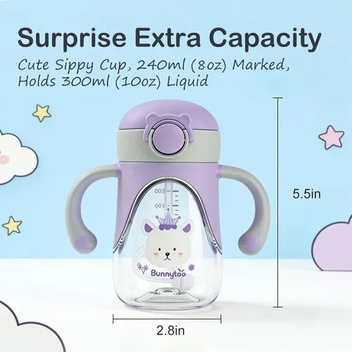 Miniatura 5 de Bunnytoo Vaso para beber con popote con peso de 1 a 3 años de edad, 8 onzas sin BPA Tritan taza de agua para bebé con asas, taza de entrenamiento