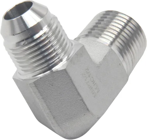 Miniatura 7 de HFS (R) 1/2" macho NPT a 1/2" macho JIC codo 90° Flare tubería de acero inoxidable 304 (1/2" MNPT x 1/2" MJIC)
