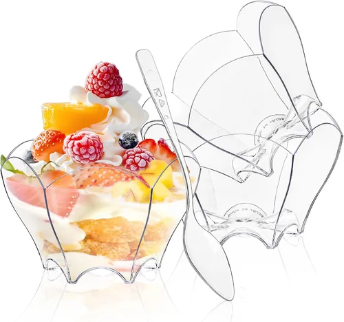 Miniatura 3 de Tebery Paquete de 100 mini tazas de postre Parfaits con 100 cucharas, cuenco pequeño transparente de 2.5 onzas para probar postres de fiesta