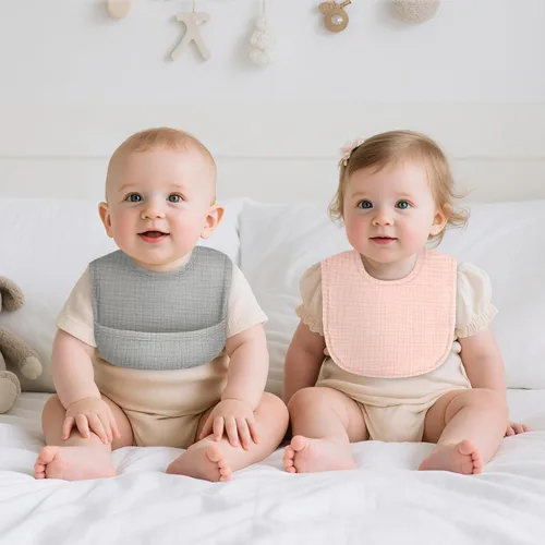 Miniatura 7 de Baberos para bebés niñas y niños, paquete de 8 baberos de muselina para babear y dentición con bolsillo oculto, algodón suave, extra absorbente, a
