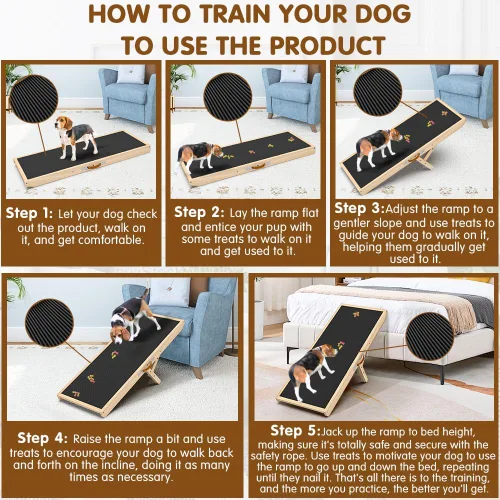 Miniatura 6 de Rampa para perros con alfombrilla de silicona antideslizante, rampas de madera de 39 pulgadas para perros pequeños, soporta hasta 100 libras, altura