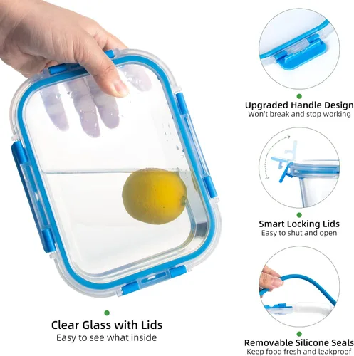 Miniatura 3 de UMEIED Paquete de 10 recipientes de vidrio para almacenamiento de alimentos con tapas a prueba de fugas, juego de recipientes de vidrio herméticos