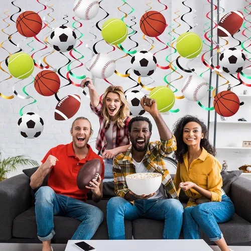 Miniatura 5 de Dianelhall 30 juegos de decoraciones de remolinos colgantes para fiestas deportivas, baloncesto, fútbol, béisbol, tenis, serpentinas de techo