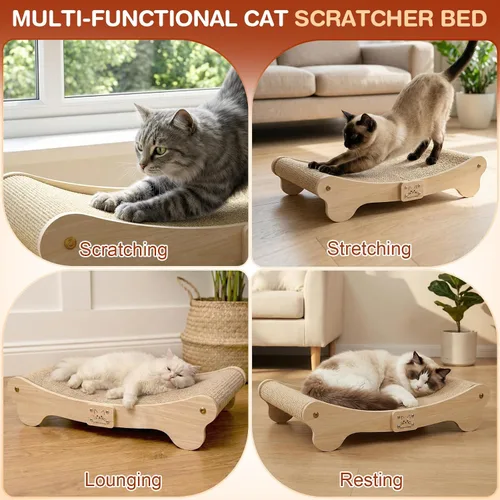 Miniatura 4 de NOCOEX Cama rascador de sisal para gatos: hamaca para gatos de interior, tumbona y arañazos y sueño - Marco de madera maciza natural grande