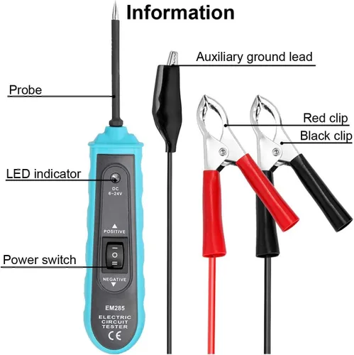 Miniatura 3 de allsun Probador profesional de circuitos automotrices, buscador de cortocircuitos con alarma de zumbador y luz LED, sonda detector de potencia