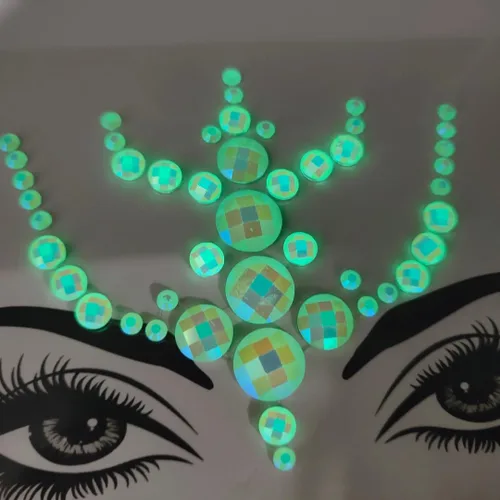 Miniatura 6 de Joyas faciales para mujeres, maquillaje para festivales, gemas faciales autoadhesivas de Halloween, tatuaje temporal fluorescente, joyas corporales