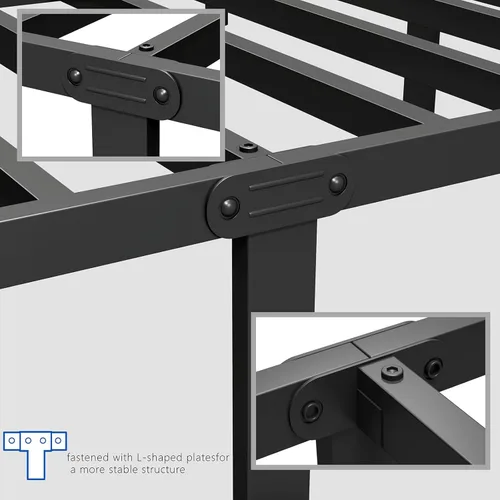 Miniatura 4 de zizin Estructura de cama de metal tamaño completo con cabecera y pie de cama, plataforma de metal de 14 pulgadas, base de colchón con listones