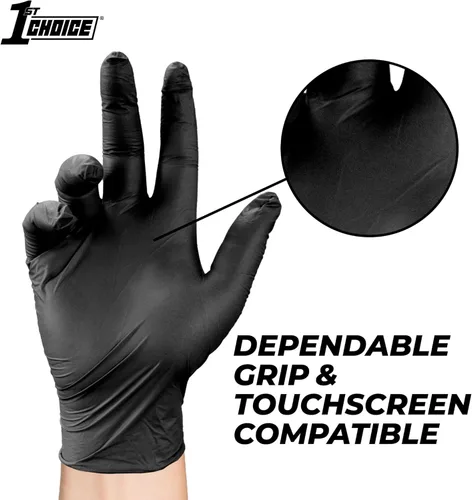 Miniatura 7 de 1st Choice Guantes de Nitrilo Negros Desechables Sin Látex - Guantes Negros de Grado de Examen para Cocina, Médico, Dental, Limpieza - 4 mil
