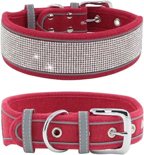 Miniatura 10 de Collar para perro con diamantes de imitación, deslumbrante y brillante ante suave, collar de perro grande reflectante con cristales para perros Negro