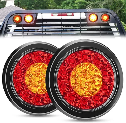 Miniatura 15 de Nilight Luz de faro trasero, redonda, 4 pulgadas, 2 piezas, 24 luces LED rojas, parada, freno, giro, ojales de montaje empotrado, impermeabilidad