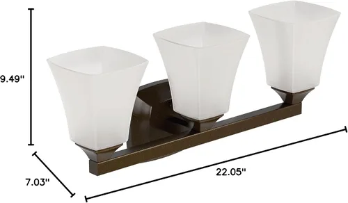 Miniatura 8 de Moen Voss YB5163ORB - Accesorio de tocador de baño de doble montaje con 3 luces de bronce aceitado con vidrio esmerilado