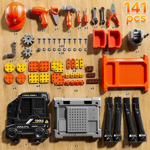 Miniatura 8 de Juego de Juguetes de Herramientas para Niños con Sonido de Taladro Electrónico para Edades 3, 4, 5, 6, 7, 8, Juguetes de Mesa de Trabajo para Niños