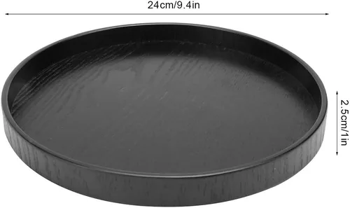 Miniatura 2 de Bandeja de servicio redonda negra, bandeja otomana de nogal de gran tamaño para sala de estar para desayuno en la cama, decoración de mesa auxiliar