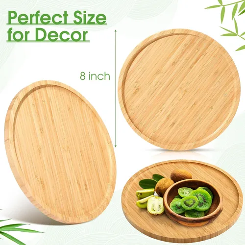 Miniatura 3 de Meanplan Bandeja de bambú – 5 platos de madera, tabla redonda de charcutería y plato para servir con borde para cocina, fruta, pan, ensalada, mesa