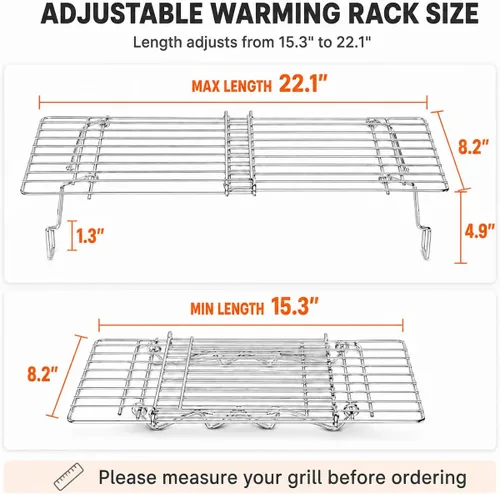 Miniatura 2 de Hisencn Rejilla Universal para Parrilla de Gas/Pellets de Madera/Plancha/Parrilla Ahumadora, Rejilla de Calentamiento Ajustable, Rejilla Superior