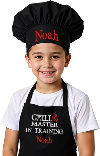 Miniatura 10 de Delantal bordado personalizado y sombrero de chef para niños y niñas, regalo divertido en la cocina (añade un juego de nombre, largo con sombrero)