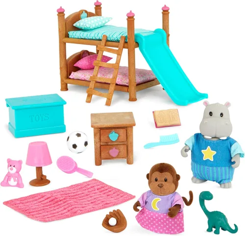 Miniatura 9 de Li'l Woodzeez – Juego de muebles para casa de muñecas – 2 figuras articulables – Juguete de casa de juegos de baño y lavandería – Juego de rol