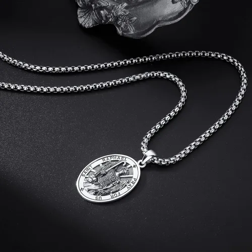 Miniatura 373 de Collar de plata de ley 925 con medalla de San Patrón, colgante de protección católica, amuleto, joyería religiosa para hombres y mujeres