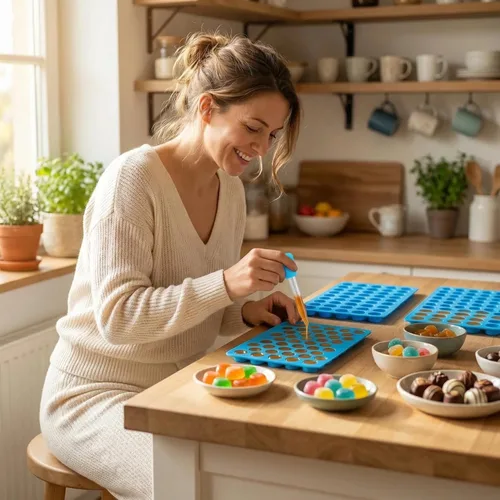 Miniatura 6 de Moldes redondos para caramelos de gomitas, 220 moldes de silicona para caramelos con 2 cuentagotas para caramelos duros, gomitas, caramelos