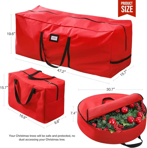 Miniatura 3 de Paquete de 3 bolsas de almacenamiento para árbol de Navidad, para árboles artificiales de hasta 7.5 pies, duraderas e impermeables con asas de Rojo
