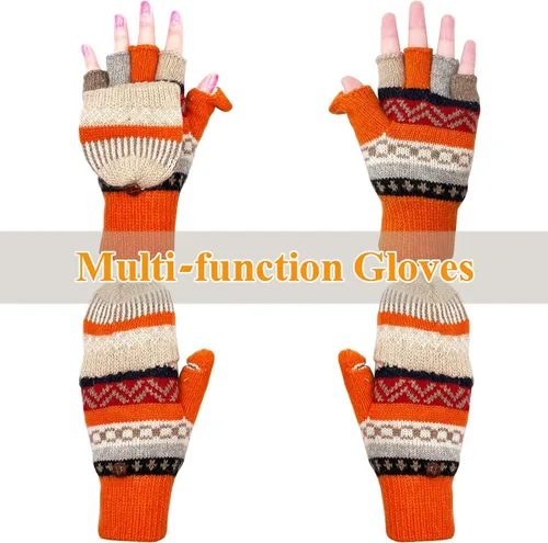 Miniatura 16 de Beurlike Guantes de invierno para mujer, de lana cálida, a prueba de viento, convertibles, sin dedos