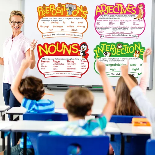 Miniatura 7 de Outus Póster de 10 piezas de discurso para aula, gramática, recortes de gramática educativa, juego de tablones de anuncios para profesores