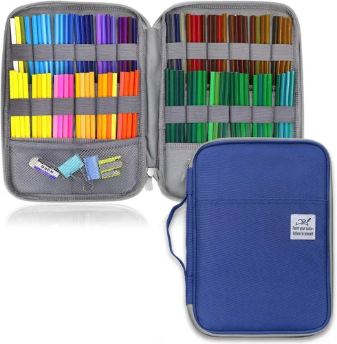 YOUSHARES Estuche para lápices de colores con 96 ranuras, gran capacidad, organizador de bolígrafos con cremallera para lápices de acuarela Azul