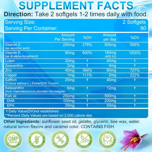 Miniatura 2 de AREDS 2 Plus - Cápsulas blandas de luteína y zeaxantina, vitaminas oculares con astaxantina de 12 mg, vitaminas C, E, azafrán y DHA, protección