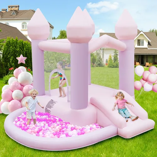 FBSPORT Casa de rebote blanca inflable, castillo hinchable con soplador de aire, castillo hinchable para interiores y exteriores con gran pelotero