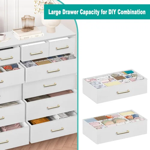 Miniatura 4 de VASICAR Cómoda con 12 cajones profundos para dormitorio, cómoda alta de tela, gabinete de almacenamiento para armario, guardería, mesita de noche