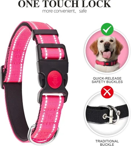 Miniatura 3 de Paquete de 2 collares reflectantes para perros medianos, hembras, machos, collares de nailon para cachorros, perros pequeños y grandes, con hebilla