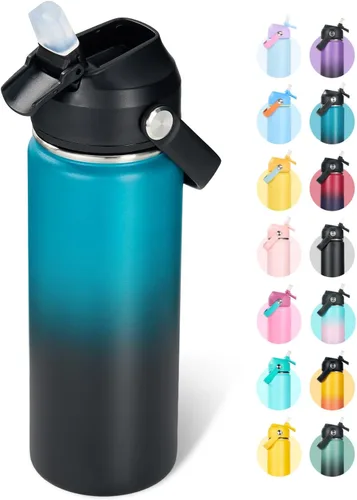 Miniatura 28 de Fijinhom Botella de agua aislada de acero inoxidable de 18 oz, de boca ancha, de doble pared, con vacío, con pajita de silicona, a prueba de sudor