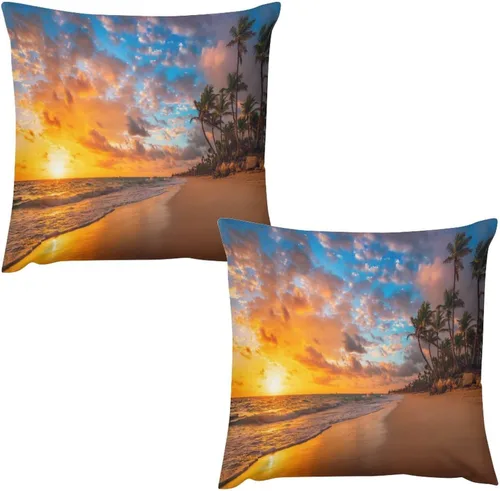 Miniatura 14 de Juego de 2 fundas de almohada con diseño escénico del océano tropical, fundas de almohada para sofá, fundas de almohada de poliéster para sofá