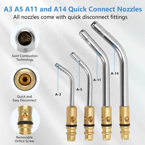 Miniatura 3 de Kit profesional de antorcha de acetileno de aire, kit de gas combustible, 11 piezas, kit de antorcha turbo incluye regulador de acetileno CGA 200