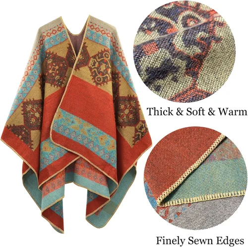 Miniatura 183 de Poncho chal para mujer, suéteres suaves y cálidos para mujer, parte delantera abierta, poncho de viaje para otoño, invierno y primavera