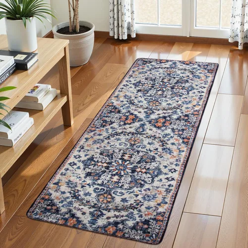Miniatura 63 de Lahome Alfombra bohemia con medallón floral, 4 x 6 pies, color verde azulado, suave, lavable, antideslizante, apta para mascotas, alfombra