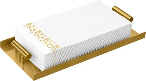 Miniatura 7 de STWWO Servilletero para baño, bandeja para toallas de invitados para baño, servilleteros negros con mango en T dorado, bandeja para toallas de mano