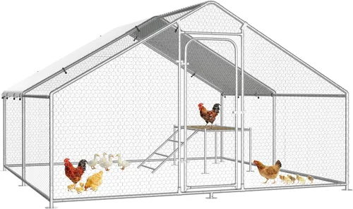 Miniatura 13 de Gallinero grande de metal para pollos con percha para posarse, gallinero de entrada para aves de corral, casa para patos, corral para pollos