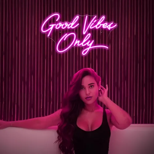 Miniatura 5 de Kavaas Letreros de neón Good Vibes Only para decoración de pared de 17.7" x 9.9" Letrero LED rosa Good Vibes Only para dormitorio, fiesta, bar