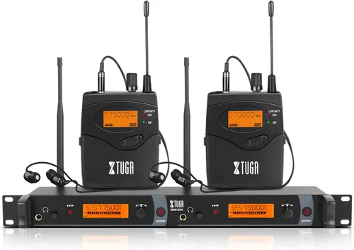 XTUGA Sistema de monitor de oído que ofrece mezclas de audio de latencia cero con rango de 250-350 pies, circuito limitador incorporado y
