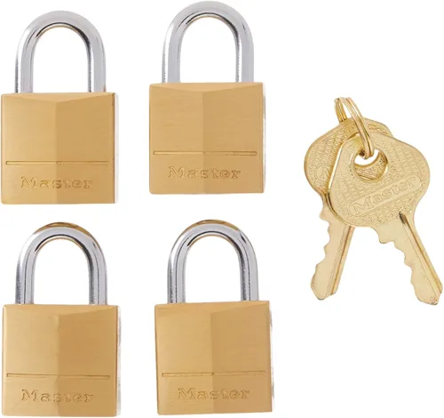 Master Lock 120Q Candados anchos con llave, 3/4 pulgada, latón macizo, 4 unidades, 120Q