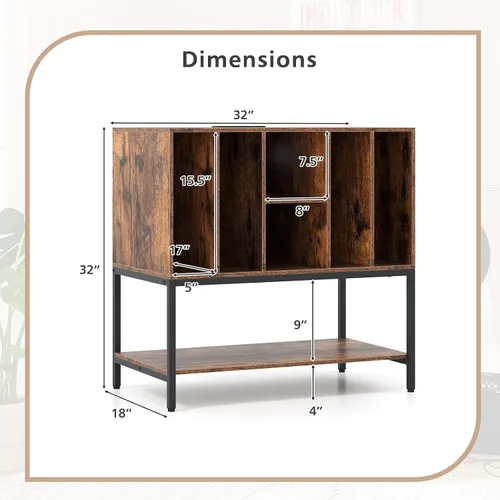 Miniatura 2 de Giantex Soporte para tocadiscos con estación de carga, soporte para tocadiscos con estantes de almacenamiento con capacidad para más de 150 álbumes