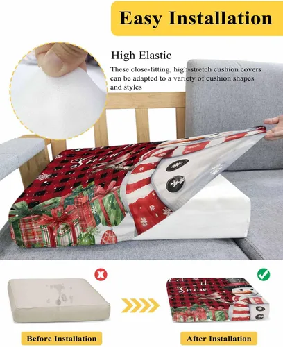 Miniatura 5 de Fundas de cojín para sofá de Navidad, funda elástica para sofá con parte inferior elástica, diseño de muñeco de nieve, pájaros, invierno, copos