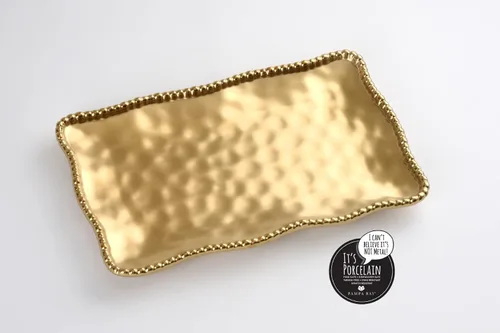 Miniatura 8 de Pampa Bay Bandeja mediana de porcelana chapada en titanio, 14.3 x 8 pulgadas, tono dorado mate, horno, congelador, apto para lavavajillas