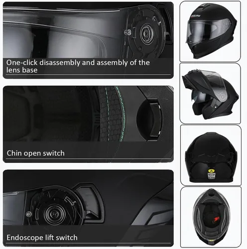 Miniatura 6 de Casco modular de motocicleta Bluetooth aprobado por DOT, abatible de cara completa con doble visera antivaho integrada, forro extraíble lavable