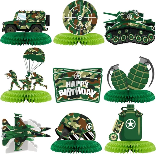 Miniatura 8 de Tinlade 9 piezas de camión de basura, decoraciones de cumpleaños, camiones de basura, centros de mesa de panal para mesas con soportes de cartón, 3D