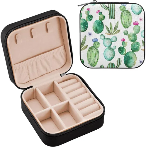 Miniatura 2 de MEAMOTAN Joyero pequeño con diseño de cactus de acuarela, mini joyero de viaje, organizador de joyas portátil, soporte de almacenamiento