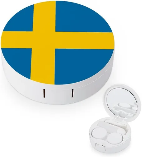 Bandera de Suecia - Kit de viaje para lentes de contacto, portátil, bonita caja de contacto con espejo para uso diario al aire libre